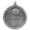 Antique Silver 1 3/4" Basketball Shooting Star Medal