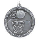 Antique Silver 2 1/2" Basketball Shooting Star Medal