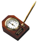 3 5/8" x 4 3/4" Rosewood Piano Finish Desk Clock with Pen