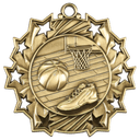 Antique Gold 2 1/4" Basketball Ten Star Medal