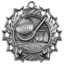 Antique Silver 2 1/4" Golf Ten Star Medal