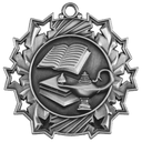 Antique Silver 2 1/4" Lamp of Knowledge Ten Star Medal