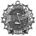 Antique Silver 2 1/4" Music Ten Star Medal