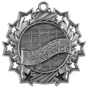 Antique Silver 2 1/4" Perfect Attendance Ten Star Medal